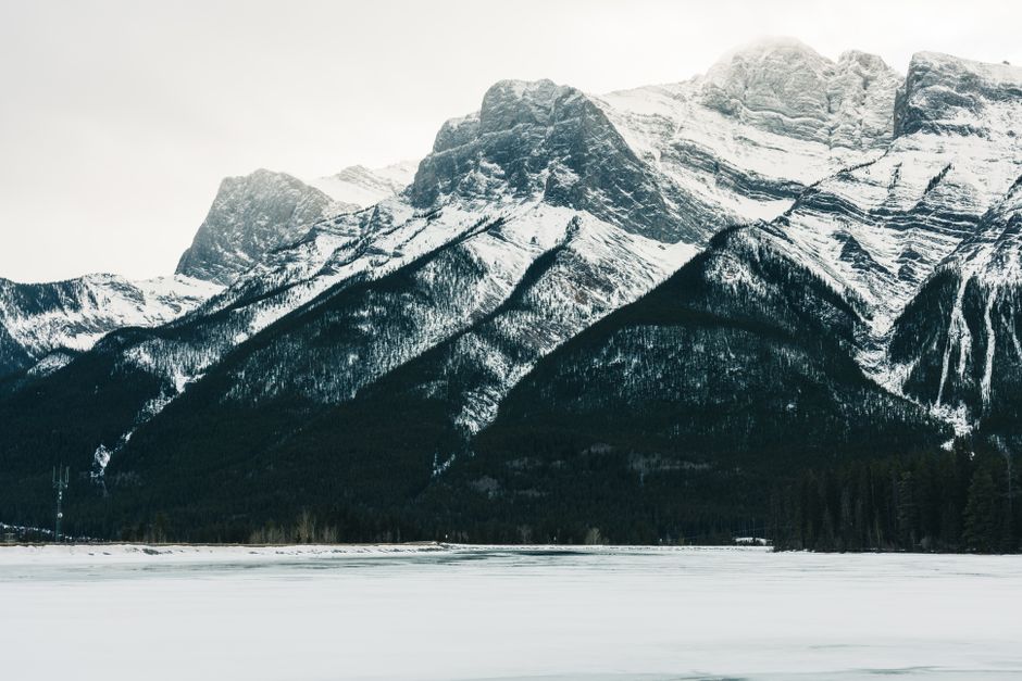 Snow-covered peaks of the Canadian Rockies in January